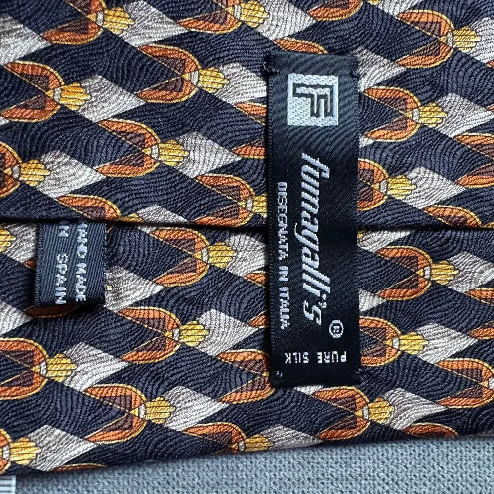 Fumagalli Silk Tie Navy Equestrian Chain Geometric Italy Design Vintage